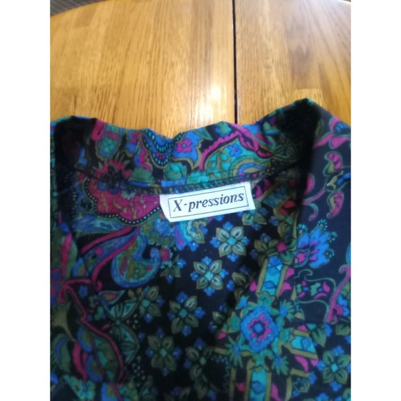 VTG X-pressions long all over floral Paisley short sleeve button down top women' - Picture 3 of 8